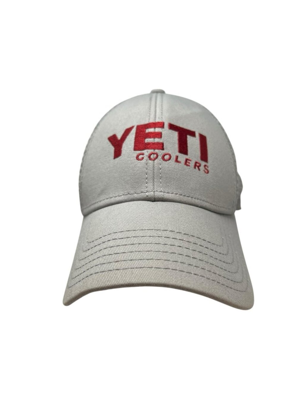 Yeti Coolers Mesh Trucker Snapback Hat Cap Gray Logo Promotional Dad Embroidered